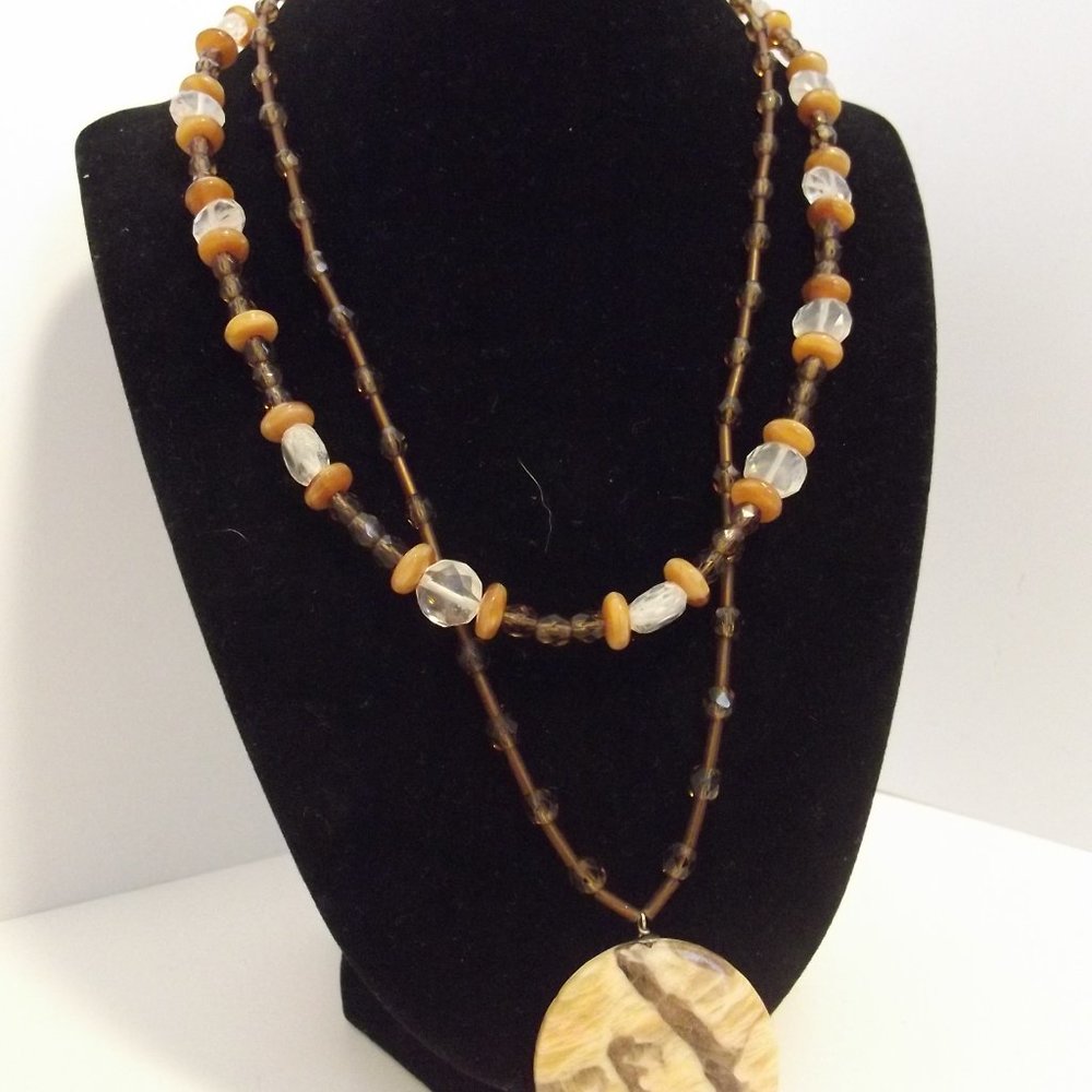 Double Strand Real Jasper Pendant Necklace with faceted bead detail - Artisan